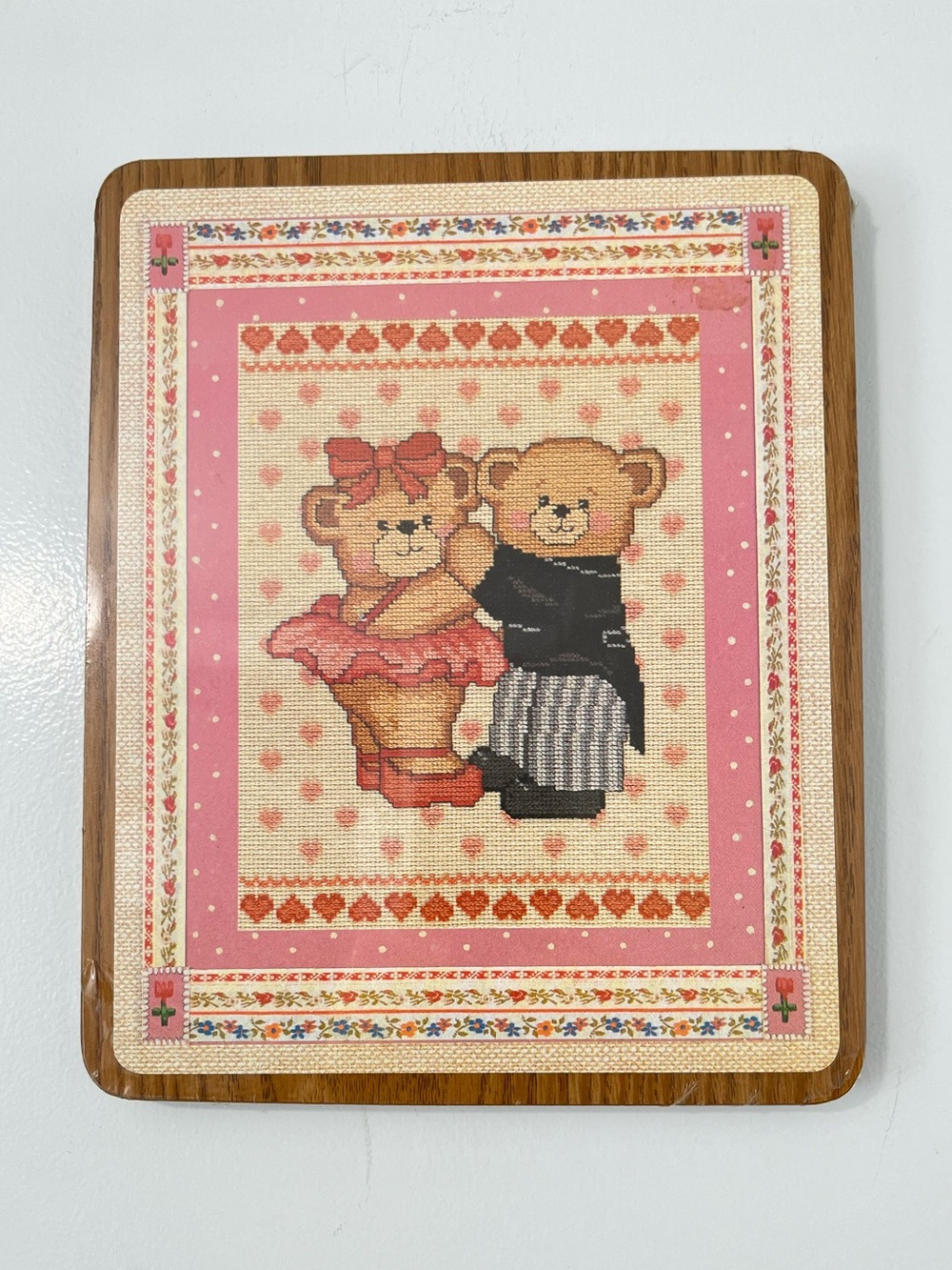 Vintage Wooden Teddy Bear Couple Wall Hanging Decor - New, Sealed